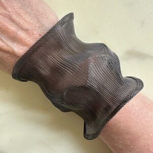 Large gunmetal crumpled sculptural metal mesh cuff bracelet
